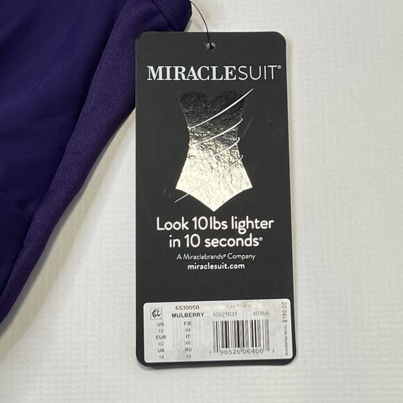 Miraclesuit Rock Solid Captivate One Piece Swimsuit Size 12 Purple Criss Cross - Picture 2 of 16